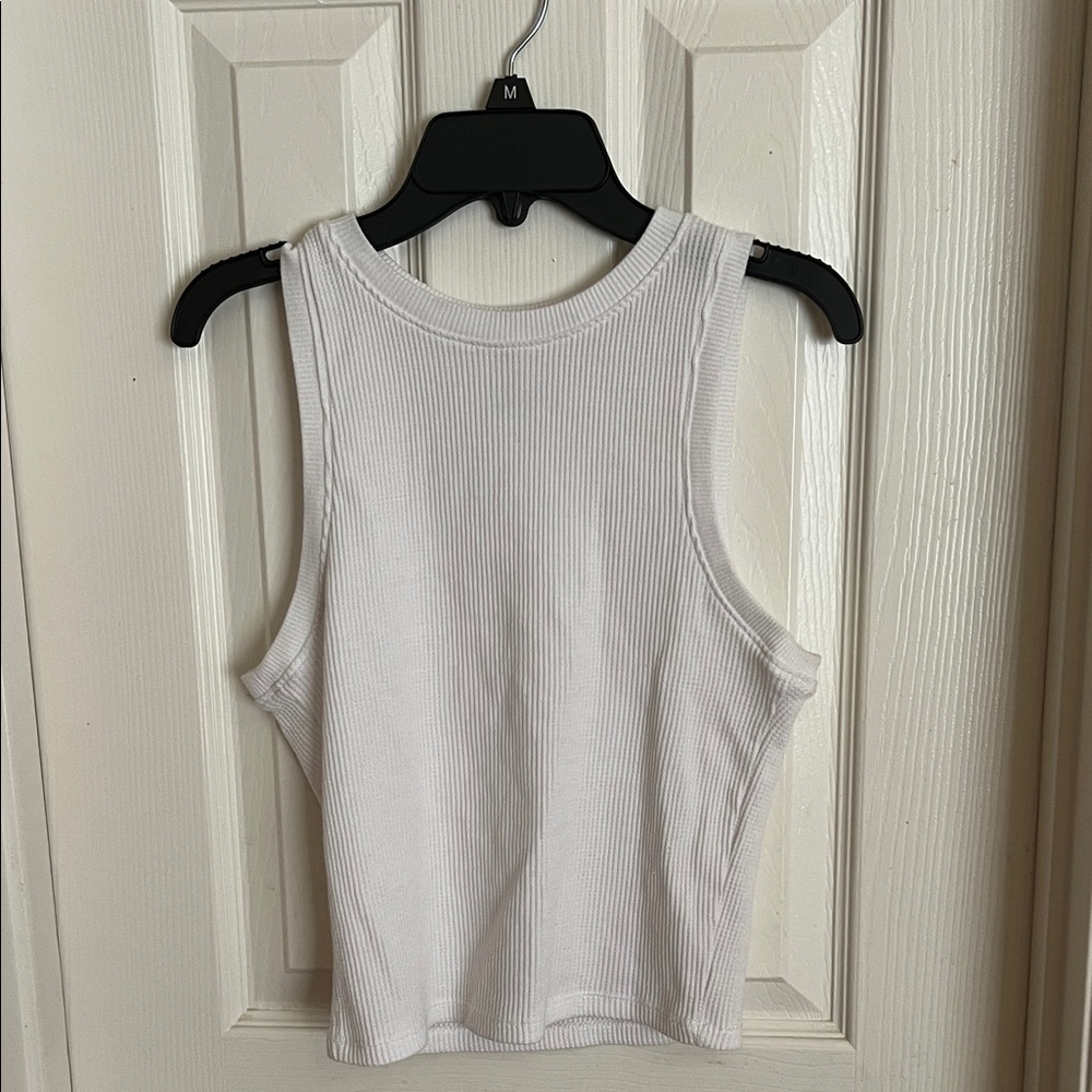 Hollister White and Blue Ribbed Tank Tops